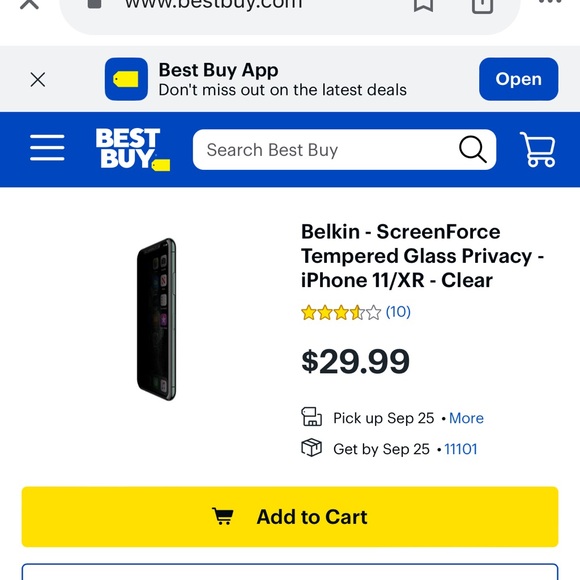 iPhone 11/XR Belkin Privacy Glass Screen Protector - Picture 1 of 3